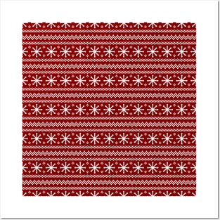 Large Dark Christmas Candy Apple Red Snowflake Stripes in White Posters and Art